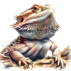 Obraz premium 흰 배경, 턱수염 도마뱀, 수채화, jpeg (white background, Bearded dragon, water colour, jpeg) 