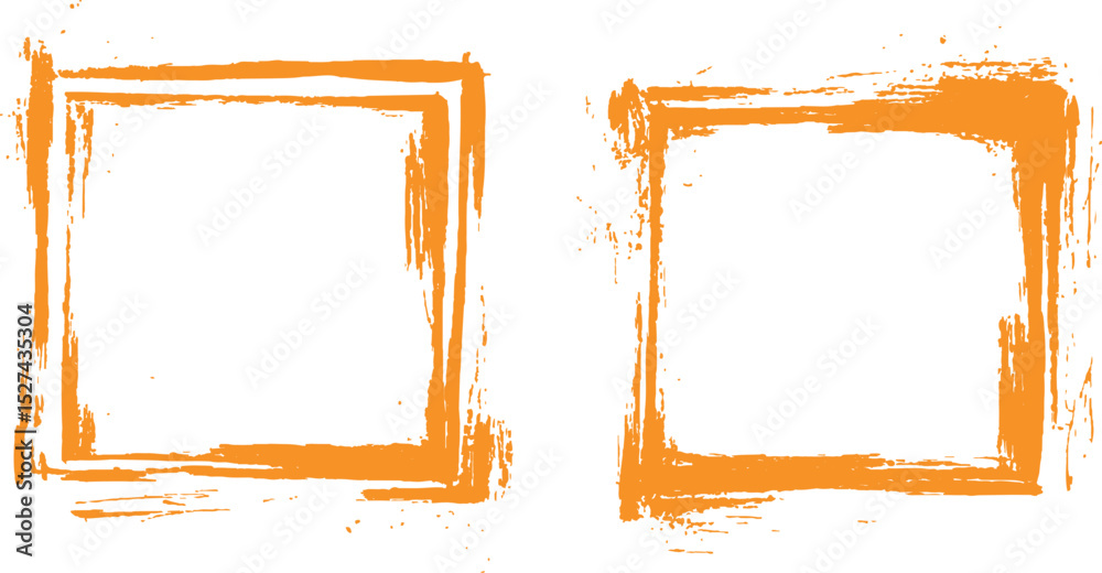 Aufkleber Frame is drawn with brush strokes on white background. Vector orange square grunge frame on a transparent background.
