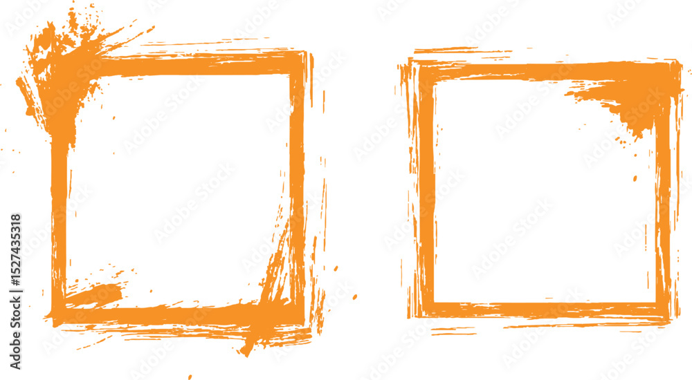 Poster Frame is drawn with brush strokes on white background. Vector orange square grunge frame on a transparent background.