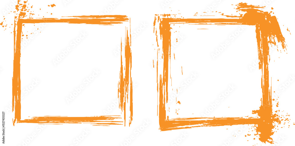 Aufkleber frame is drawn with brush strokes on white background. vector orange square grunge frame on a transp