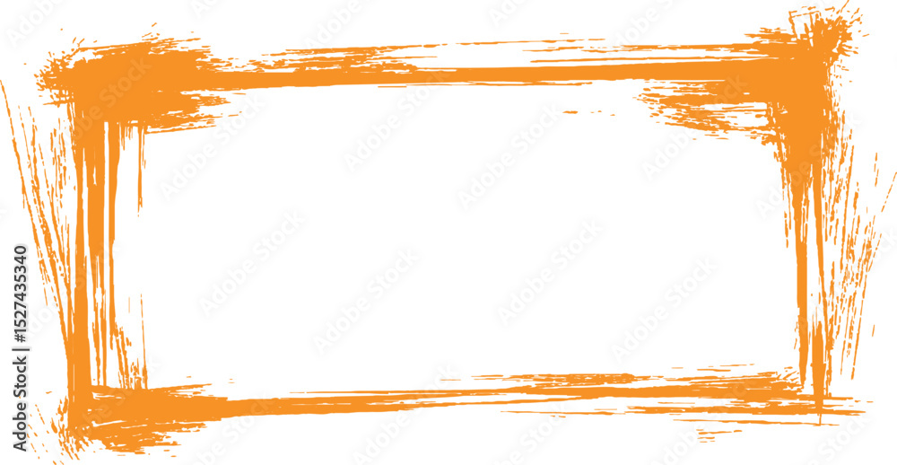 Poster Frame is drawn with brush strokes on white background. Vector orange square grunge frame on a transparent background.
