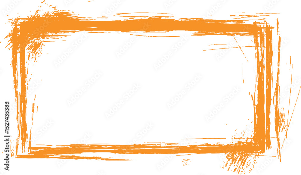 Poster Frame is drawn with brush strokes on white background. Vector orange square grunge frame on a transparent background.