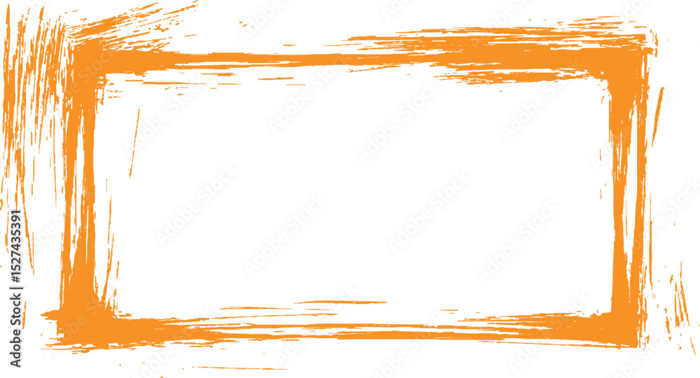 Aufkleber Frame is drawn with brush strokes on white background. Vector orange square grunge frame on a transparent background.
