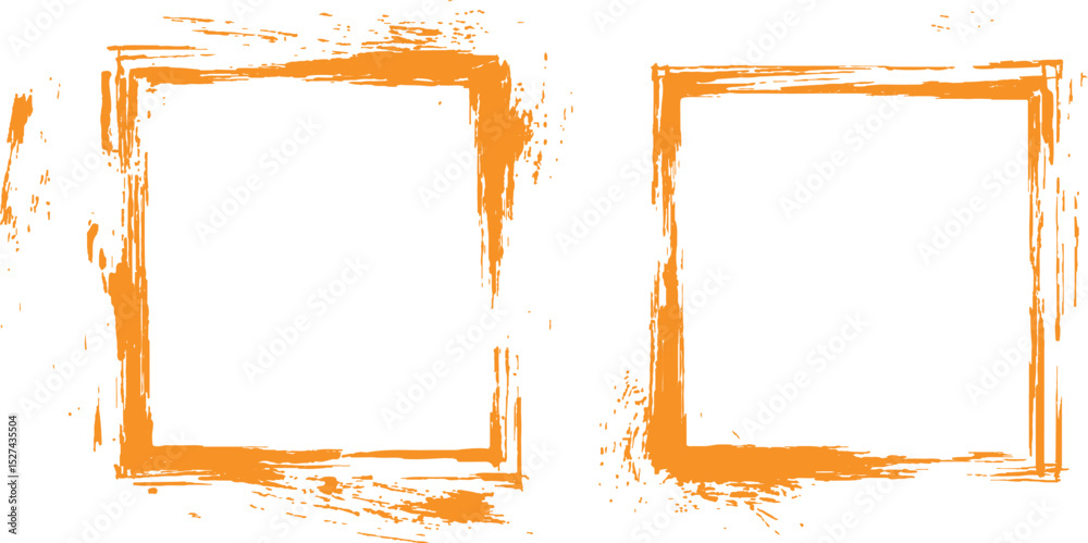 Poster frame is drawn with brush strokes on white background. vector orange square grunge frame on a transp
