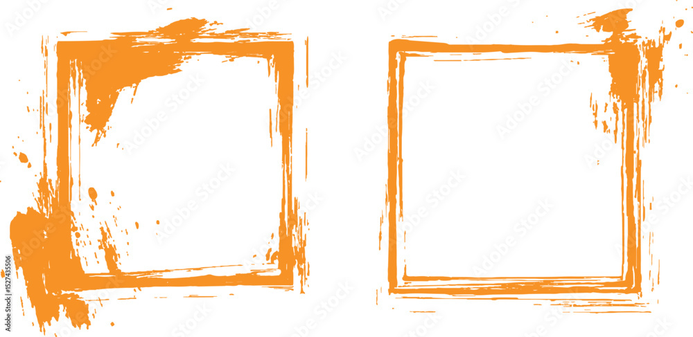 Poster Frame is drawn with brush strokes on white background. Vector orange square grunge frame on a transparent background.