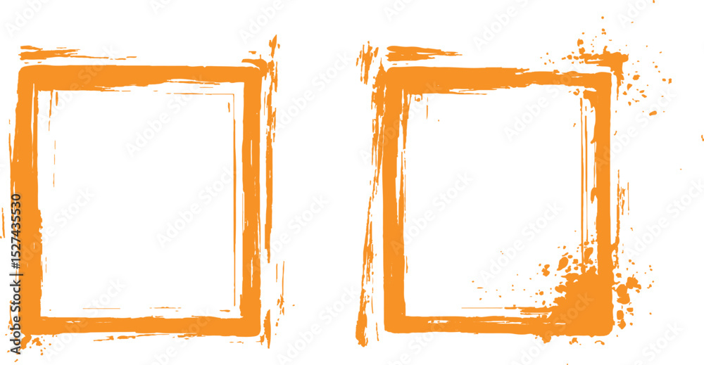Aufkleber Frame is drawn with brush strokes on white background. Vector orange square grunge frame on a transparent background.