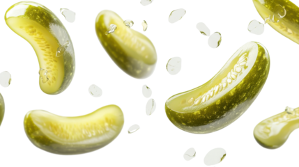 Pickle cucumber slices with juicy texture isolated on white background
