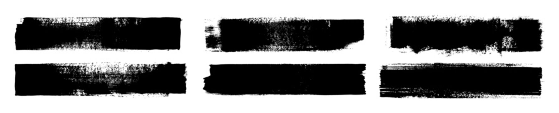 Straight line vector brush strokes. Black hand drawn stripes, smears. Chinese or Japanese calligraphy brushstrokes set. Rough grunge thick paint line texture. Vector sketch rectangle text boxes