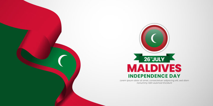 Maldives independence day with waving ribbon flag for banner design