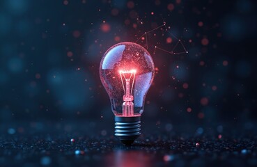 Glowing lightbulb represents innovation tech, idea, digital invention, future solution. Symbol of creative concept, new business opportunities, new ideas, inspiration, smart thinking, imagination.
