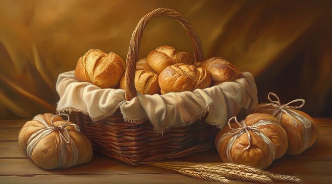 Basket of artisanal breads, still life - Powered by Adobe