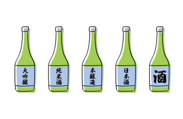 日本酒ボトルのイラスト 緑瓶