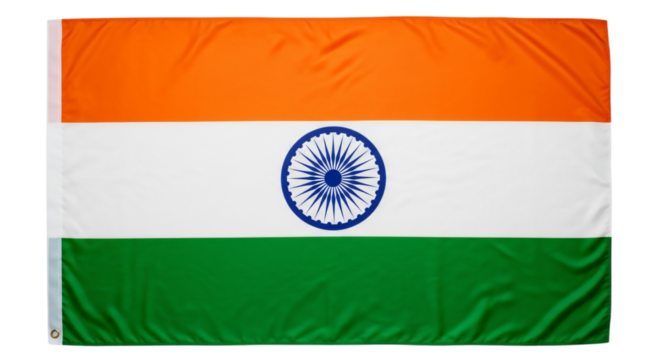 India's national flag, Tiranga, with saffron, white, green, and Ashoka Chakra, isolated on white & transparent background. Ideal for Independence Day, Republic Day, cultural designs,