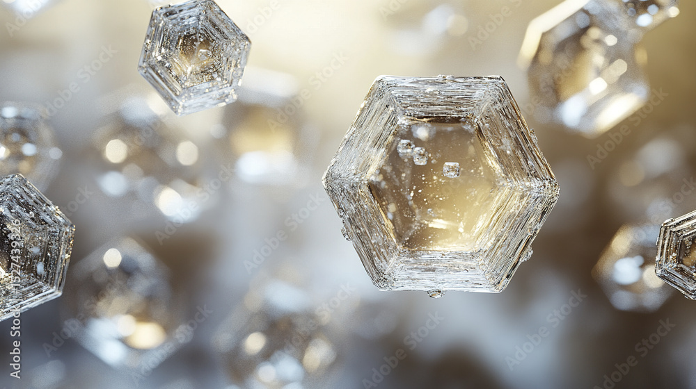 Poster floating hexagonal structures create mesmerizing visual effect in this image