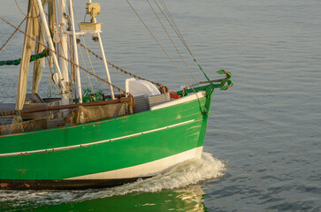 Close-up of the bow of a fishing trawler on the North Sea, Buesum, Schleswig-Holstein, Germany
