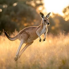 Kangaroo hopping in the australian outback wildlife photography natural environment golden hour close-up view