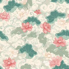 Oriental Lotus Pattern – Korean Traditional Floral and Cloud Motif