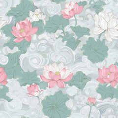 Oriental Lotus Pattern – Korean Traditional Floral and Cloud Motif