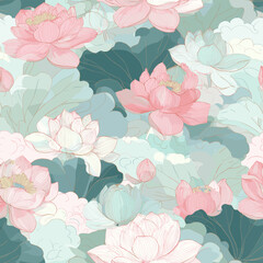 Oriental Lotus Pattern – Korean Traditional Floral and Cloud Motif
