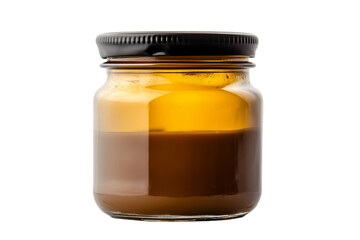 Smooth peanut butter jar with fresh peanuts