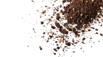 Natural pile of soil scattered in loose texture isolated on white background
