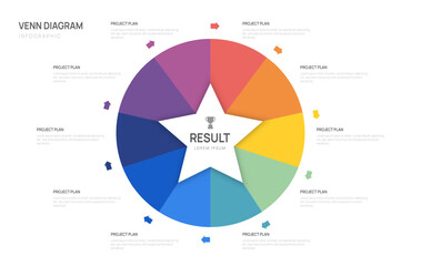 Venn diagram infographic star arrow chart template for business start up presentation with venn diagram elements vector illustration.
