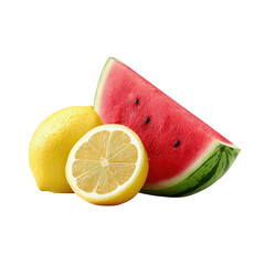 Fresh juicy watermelon slice with two lemons isolated on perfect for summer drinks recipes and healthy food concepts vibrant colors and high resolution image ideal on transparent background