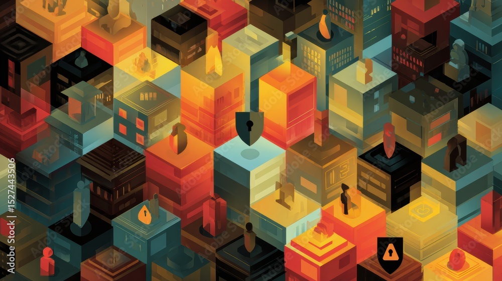 Poster Data Privacy Infographic Highlighting User Protection Through Layered Security and Shield Icons With Security-Themed Colors