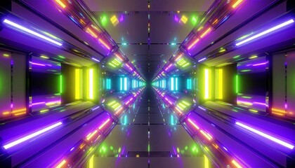 Fototapeta premium Three dimensional render of neon colored futuristic corridor