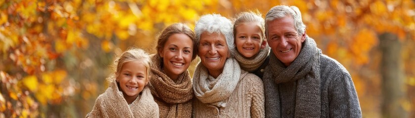 Capture the beauty of nature with a multigenerational family in an autumn park