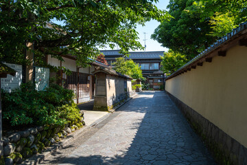 Traditional street in Nagamachi District, Kanazawa, Japan