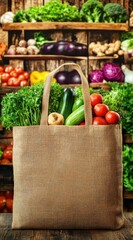 Reusable jute bag filled with fresh produce