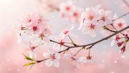 Soft Pink and White Cherry Blossom Branch