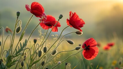 Obraz premium Vibrant Cluster of Red Poppies with Velvety Petals