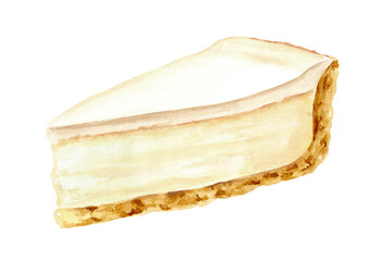 Sweet dessert, classic cheesecake. Hand drawn watercolor illustration isolated on white background