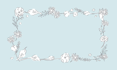 草木のベクター線画。草木と花のシンプル線画イラスト。植物のイラスト。Vector line drawing of grass and trees. Simple line drawing illustration of plants and flowers. Illustration of plants.