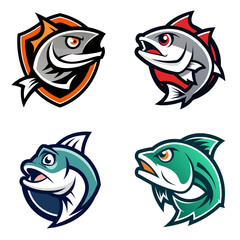 Obraz premium Collection of four stylized fish illustrations with varying colors and designs facing different directions