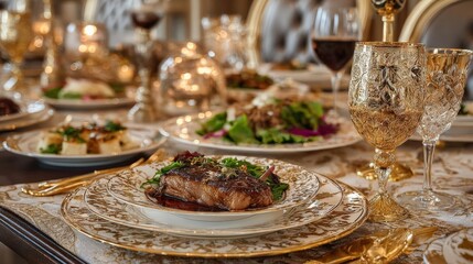 Fototapeta premium Elegant dining table set-up, cultural dishes