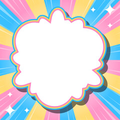 サンバーストとフレームの背景、集中線とキラキラのデコレーション、ポップなデザイン、雲型のフレーム、正方形サイズ