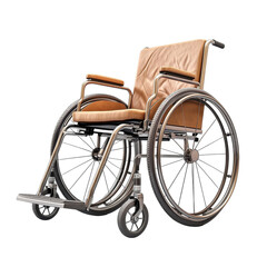 Fototapeta premium Comfortable Wheelchair Mobility Aid Chrome Finish Brown Leather Seating on transparent background