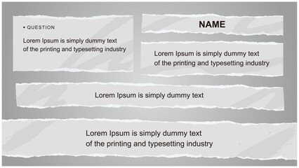 破れた紙の明るいグレーのテロップベースセット　ブラシのアクセントあり　編集可能なベクター素材