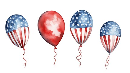 Patriotic balloons american flag watercolor illustration july fourth independence day celebration party design