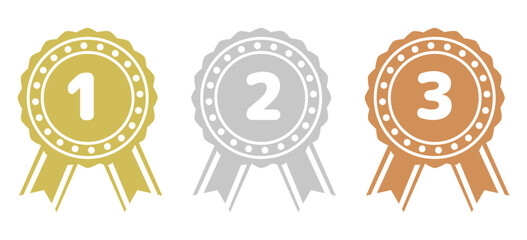 シンプルなランキング メダルアイコンセット 単色　金銀銅　ベクターイラスト