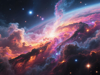 Fototapeta premium Cosmic Nebula A Breathtaking View of Stellar Clouds and Celestial Phenomena