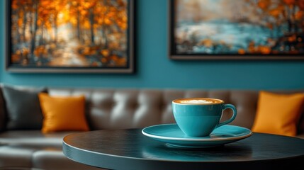 Cozy cafe scene with latte art