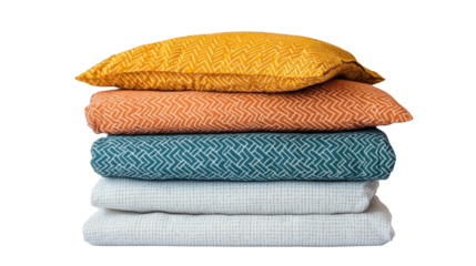 Folded bed linens with pillowcases Transparent background, PNG file