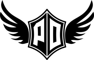 PO logo emblem with winged and shield template
