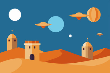 Alien Desert Landscape Futuristic Dune City Underneath a Mystical Sky