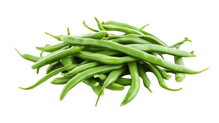 Fototapeta premium Fresh green beans with stems attached, slightly curved pods, Transparent background, PNG file