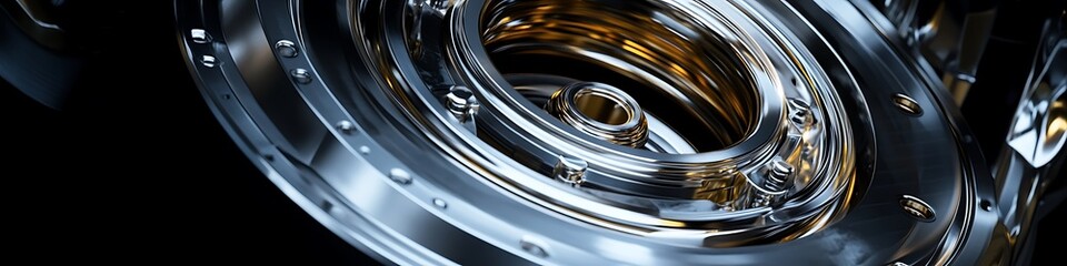 High-detail titanium engine component with metallic reflections on black background